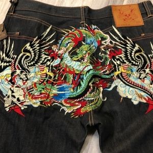 ED hardy Dragon embroidery jeans
